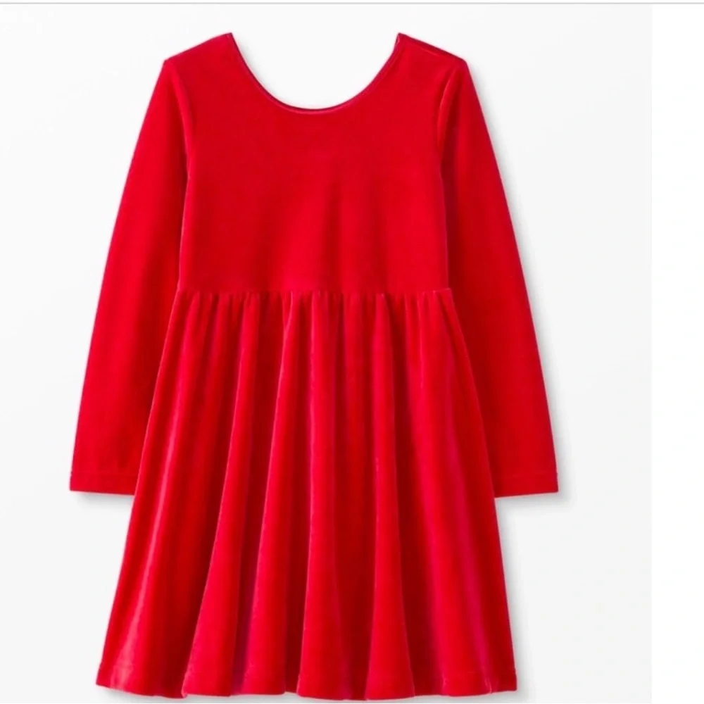 Hanna Andersson Red Velour Long-Sleeve Scoop Neck Skater Dress 5
